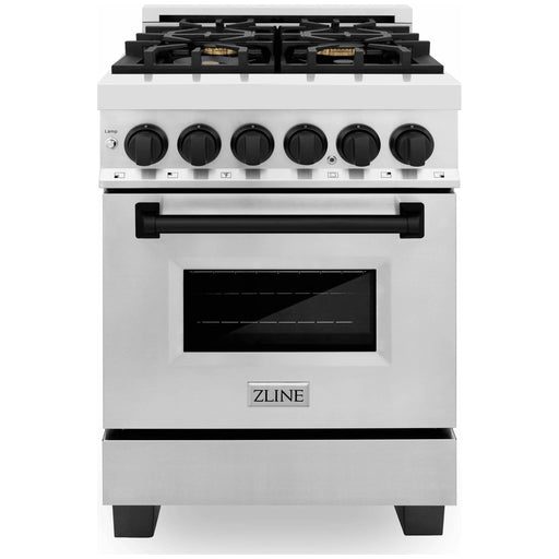 ZLINE Ranges ZLINE Autograph Edition 24-Inch 2.8 cu. ft. Dual Fuel Range with Gas Stove and Electric Oven in Stainless Steel with Matte Black Accents (RAZ-24-MB)