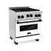 ZLINE Autograph Edition 30 in. 4.0 cu. ft. Gas Range In Stainless Steel with White Matte Door and Matte Black Accents RGZ-WM-30-MB