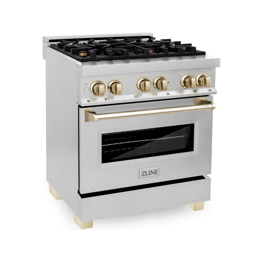 ZLINE Ranges ZLINE Autograph Edition 30 in. 4.0 cu. ft. Range with Gas Burner and Electric Oven In Stainless Steel with Gold Accents RAZ-30-G