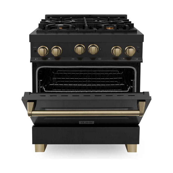 ZLINE Autograph Edition 30 in. 4.0 cu. ft. Range with Gas Burner and Gas Oven In Black Stainless Steel with Champagne Bronze Accents RGBZ-30-CB