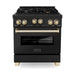 ZLINE Autograph Edition 30 in. 4.0 cu. ft. Range with Gas Burner and Gas Oven In Black Stainless Steel with Gold Accents RGBZ-30-G