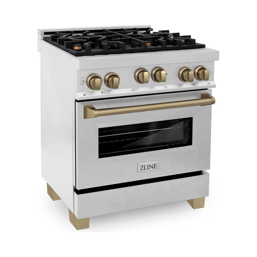 ZLINE Autograph Edition 30 in. 4.0 cu. ft. Range with Gas Burner and Gas Oven In DuraSnow Stainless Steel with Champagne Bronze Accents RGSZ-SN-30-CB