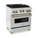 ZLINE Autograph Edition 30 in. 4.0 cu. ft. Range with Gas Burner and Gas Oven In DuraSnow Stainless Steel with Champagne Bronze Accents RGSZ-SN-30-CB