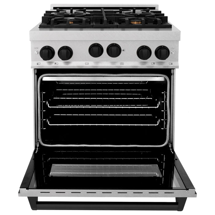 ZLINE Autograph Edition 30 in 4.0 cu. ft. Range with Gas Burner and Gas Oven In DuraSnow Stainless Steel with Matte Black Accents RGSZ-SN-30-MB