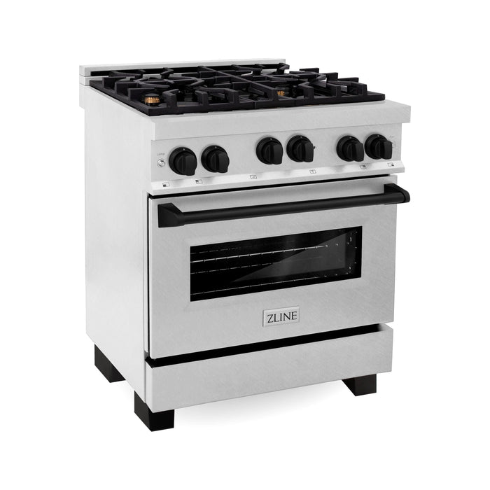 ZLINE Autograph Edition 30 in 4.0 cu. ft. Range with Gas Burner and Gas Oven In DuraSnow Stainless Steel with Matte Black Accents RGSZ-SN-30-MB