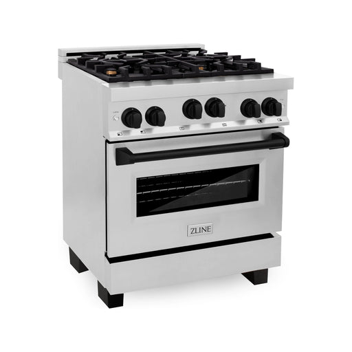 ZLINE Autograph Edition 30 in. 4.0 cu. ft. Range with Gas Burner and Gas Oven In Stainless Steel with Matte Black Accents RGZ-30-MB