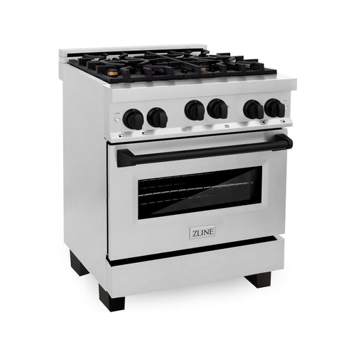 ZLINE Ranges ZLINE Autograph Edition 30 in. 4.0 cu. ft. Range with Gas Burner and Gas Oven In Stainless Steel with Matte Black Accents RGZ-30-MB