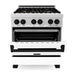 ZLINE Autograph Edition 30 in. 4.0 cu. ft. Range with Gas Stove and Electric Oven In DuraSnow with White Matte Door and Matte Black Accents RASZ-WM-30-MB