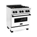 ZLINE Autograph Edition 30 in. 4.0 cu. ft. Range with Gas Stove and Electric Oven In DuraSnow with White Matte Door and Matte Black Accents RASZ-WM-30-MB