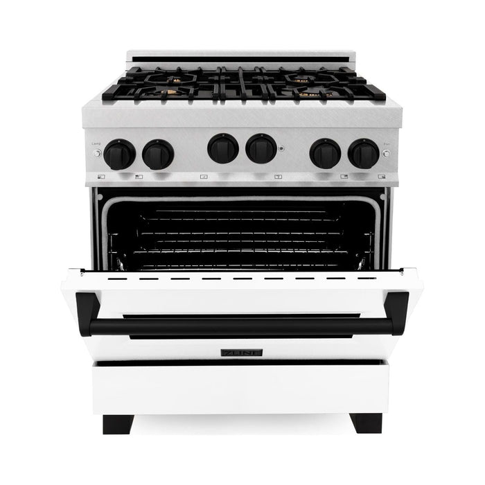 ZLINE Ranges ZLINE Autograph Edition 30 in. 4.0 cu. ft. Range with Gas Stove and Gas Oven In DuraSnow with White Matte Door and Matte Black Accents RGSZ-WM-30-MB