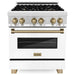 ZLINE Ranges ZLINE Autograph Edition 30 Inch Dual Fuel Range with Gas Stove and Electric Oven In Stainless Steel with White Matte Door and Champagne Bronze Accents RAZ-WM-30-CB