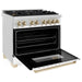 ZLINE Autograph Edition 36 in. 4.6 cu. ft. Dual Fuel Range with Gas Stove and Electric Oven with White Matte Door and Gold Accents RAZ-WM-36-G