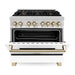 ZLINE Ranges ZLINE Autograph Edition 36 in. 4.6 cu. ft. Dual Fuel Range with Gas Stove and Electric Oven with White Matte Door and Gold Accents RAZ-WM-36-G