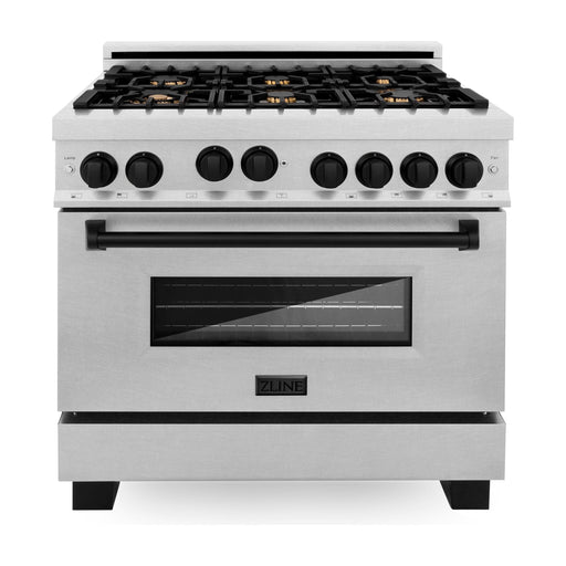 ZLINE Ranges ZLINE Autograph Edition 36 in. 4.6 cu. ft. Range with Gas Burner and Gas Oven In DuraSnow with Matte Black Accents RGSZ-SN-36-MB