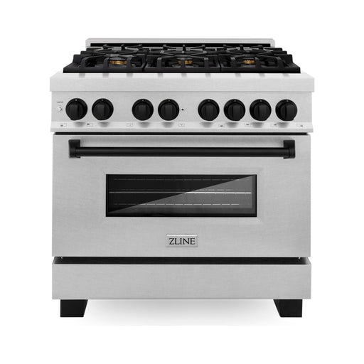 ZLINE Ranges ZLINE Autograph Edition 36 in. 4.6 cu. ft. Range with Gas Stove and Electric Oven In DuraSnow with Matte Black Accents RASZ-SN-36-MB