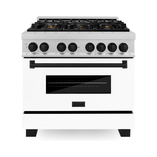 ZLINE Ranges ZLINE Autograph Edition 36 in. 4.6 cu. ft. Range with Gas Stove and Electric Oven In DuraSnow with White Matte Door and Matte Black Accents RASZ-WM-36-MB