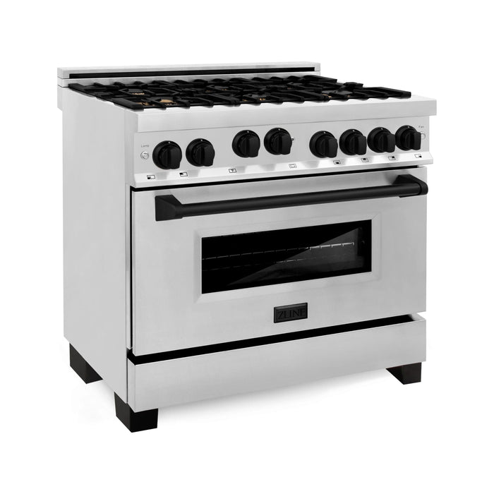 ZLINE Autograph Edition 36 in. 4.6 cu. ft. Range with Gas Stove and Gas Oven In Stainless Steel with Matte Black Accents RGZ-36-MB