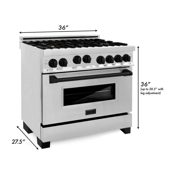 ZLINE Autograph Edition 36 in. 4.6 cu. ft. Range with Gas Stove and Gas Oven In Stainless Steel with Matte Black Accents RGZ-36-MB