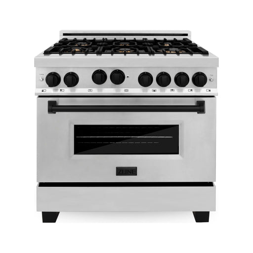 ZLINE Autograph Edition 36 in. 4.6 cu. ft. Range with Gas Stove and Gas Oven In Stainless Steel with Matte Black Accents RGZ-36-MB