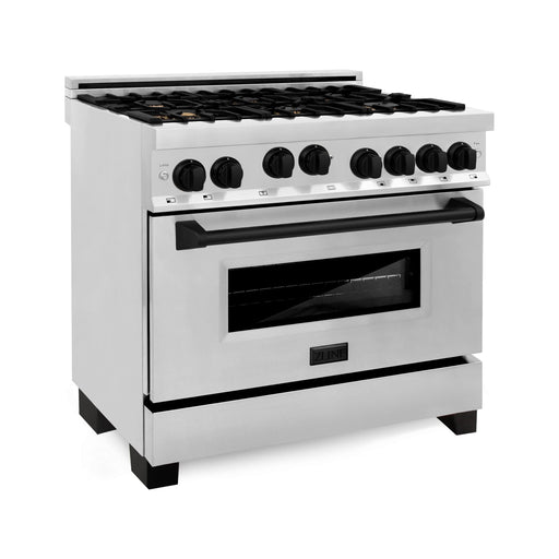 ZLINE Ranges ZLINE Autograph Edition 36 in. 4.6 cu. ft. Range with Gas Stove and Gas Oven In Stainless Steel with Matte Black Accents RGZ-36-MB