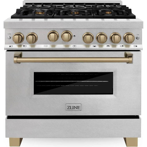 ZLINE Autograph Edition 36 in. Gas Range In DuraSnow Stainless Steel with Champagne Accents RGSZ-SN-36-CB