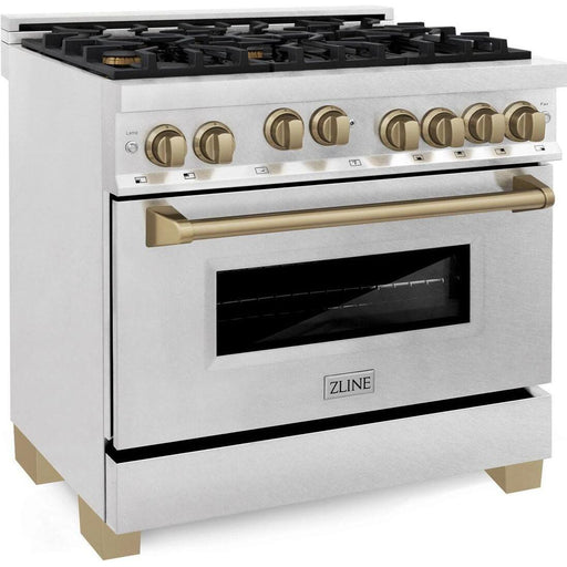 ZLINE Autograph Edition 36 in. Gas Range In DuraSnow Stainless Steel with Champagne Accents RGSZ-SN-36-CB