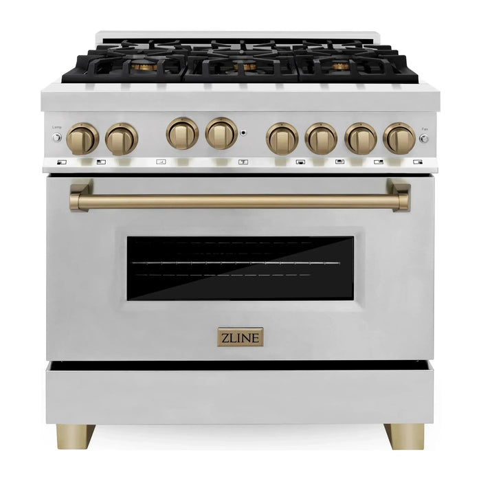 ZLINE Autograph Edition 36 in. Gas Range In Stainless Steel with Champagne Bronze Accents RGZ-36-CB