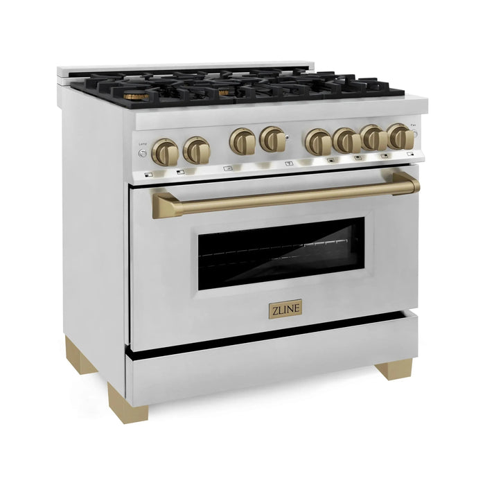 ZLINE Autograph Edition 36 in. Gas Range In Stainless Steel with Champagne Bronze Accents RGZ-36-CB