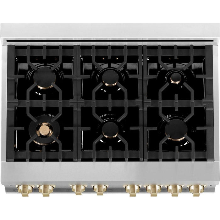 ZLINE Autograph Edition 36 in. Gas Range In Stainless Steel with Champagne Bronze Accents RGZ-36-CB