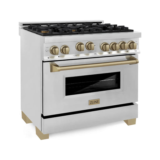 ZLINE Ranges ZLINE Autograph Edition 36 in. Gas Range In Stainless Steel with Champagne Bronze Accents RGZ-36-CB