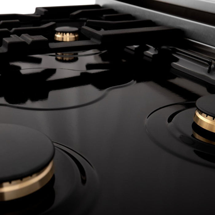 ZLINE Autograph Edition 36 in. Gas Range with White Matte Door and Champagne Bronze Accents RGZ-WM-36-CB