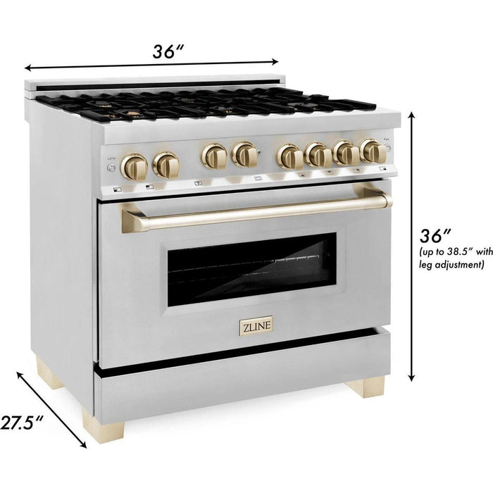 ZLINE Autograph Edition 36 in. Gas Range with White Matte Door and Champagne Bronze Accents RGZ-WM-36-CB