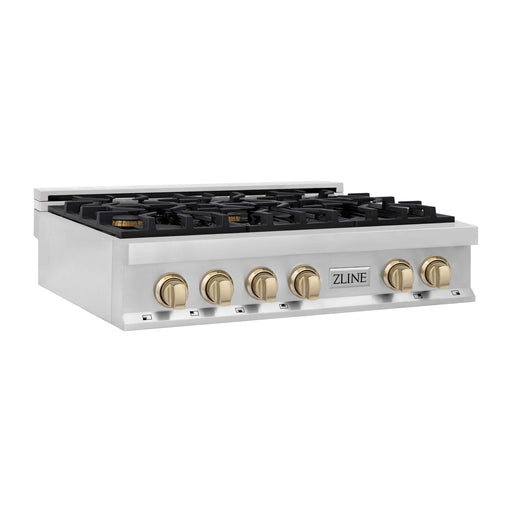 ZLINE Autograph Edition 36 in. Gas Rangetop in Stainless Steel and Gold Accents RTZ-36-G