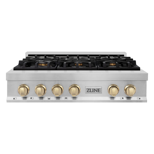 ZLINE Autograph Edition 36 in. Gas Rangetop in Stainless Steel and Gold Accents RTZ-36-G