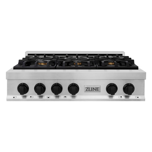 ZLINE Rangetops ZLINE Autograph Edition 36 in. Porcelain Rangetop with 6 Gas Burners In Stainless Steel and Matte Black Accents RTZ-36-MB