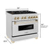 ZLINE Autograph Edition 36 In. Range, Gas Stove and Electric Oven In DuraSnow Stainless Steel with Gold Accent RASZ-SN-36-G