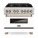 ZLINE Autograph Edition 36 In. Range, Gas Stove and Electric Oven In DuraSnow Stainless Steel with White Matte Door and Champagne Bronze Accent RASZ-WM-36-CB