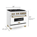 ZLINE Autograph Edition 36 In. Range, Gas Stove and Electric Oven In DuraSnow Stainless Steel with White Matte Door and Champagne Bronze Accent RASZ-WM-36-CB