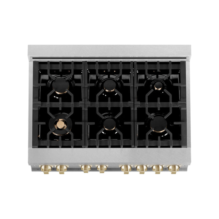 ZLINE Autograph Edition 36 in. Range with Gas Burner and Gas Oven In DuraSnow with Gold Accents RGSZ-SN-36-G