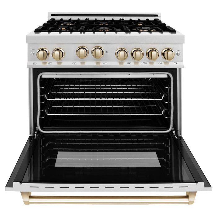 ZLINE Autograph Edition 36 in. Range with Gas Burner and Gas Oven In DuraSnow with Gold Accents RGSZ-SN-36-G