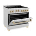 ZLINE Autograph Edition 36 in. Range with Gas Burner and Gas Oven In DuraSnow with Gold Accents RGSZ-SN-36-G