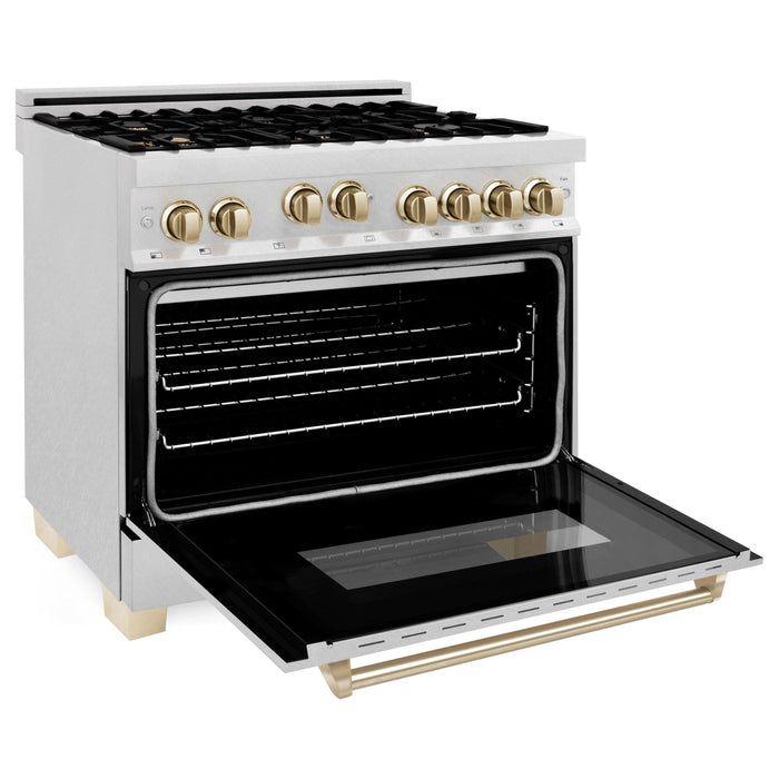 ZLINE Autograph Edition 36 in. Range with Gas Burner and Gas Oven In DuraSnow with Gold Accents RGSZ-SN-36-G