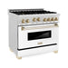 ZLINE Autograph Edition 36 in. Range with Gas Burner and Gas Oven Range In DuraSnow with White Matte Door and Gold Accents RGSZ-WM-36-G