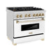 ZLINE Autograph Edition 36 In. Range with Gas Stove and Electric Oven In DuraSnow Stainless Steel with White Matte Door and Gold Accent RASZ-WM-36-G