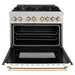 ZLINE Autograph Edition 36 In. Range with Gas Stove and Electric Oven In DuraSnow Stainless Steel with White Matte Door and Gold Accent RASZ-WM-36-G