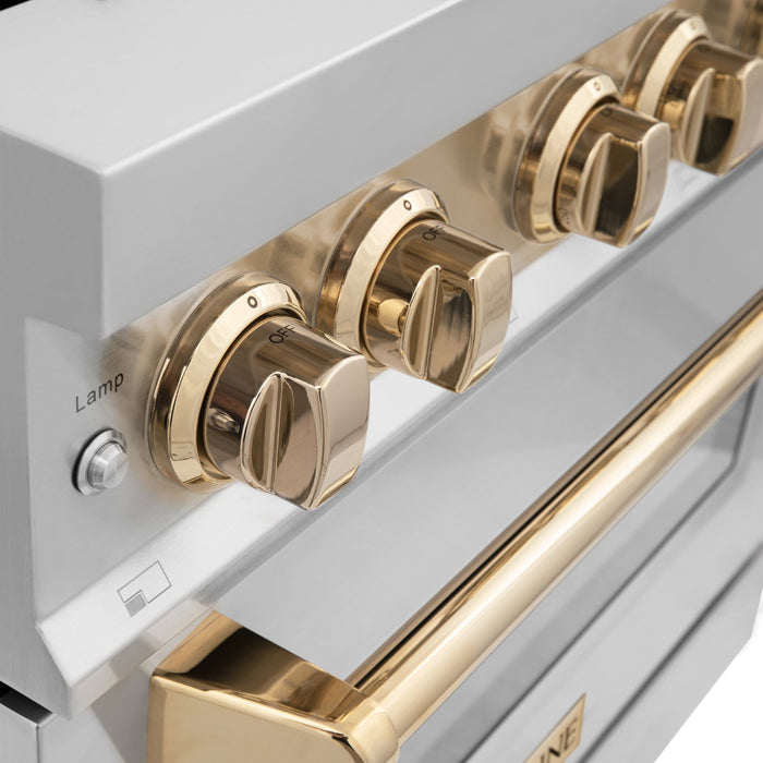 ZLINE Autograph Edition 36 In. Range with Gas Stove and Electric Oven in Stainless Steel with Gold Accent RAZ-36-G