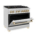 ZLINE Autograph Edition 36 In. Range with Gas Stove and Electric Oven in Stainless Steel with Gold Accent RAZ-36-G