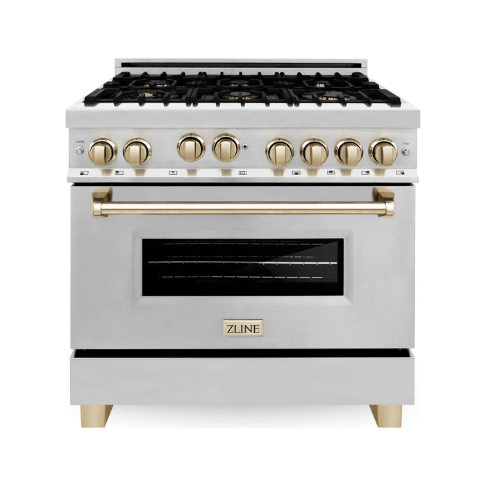 ZLINE Autograph Edition 36 in. Range with Gas Stove and Gas Oven In Stainless Steel with Gold Accents RGZ-36-G