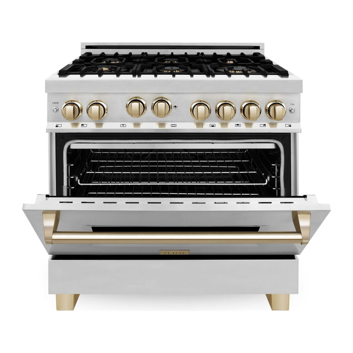 ZLINE Autograph Edition 36 in. Range with Gas Stove and Gas Oven In Stainless Steel with Gold Accents RGZ-36-G