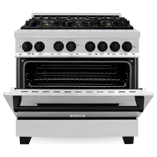 ZLINE Autograph Edition 36-Inch 4.6 cu. ft. Dual Fuel Range with Gas Stove and Electric Oven in Stainless Steel with Matte Black Accents (RAZ-36-MB)